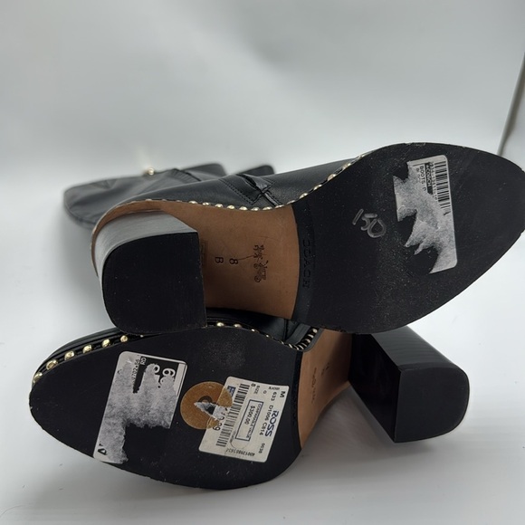 NEW COACH JUSTINA DESIGNER Black Real Leather Gold Studs RUNWAY TALL BOOTS  8 - Picture 6 of 9